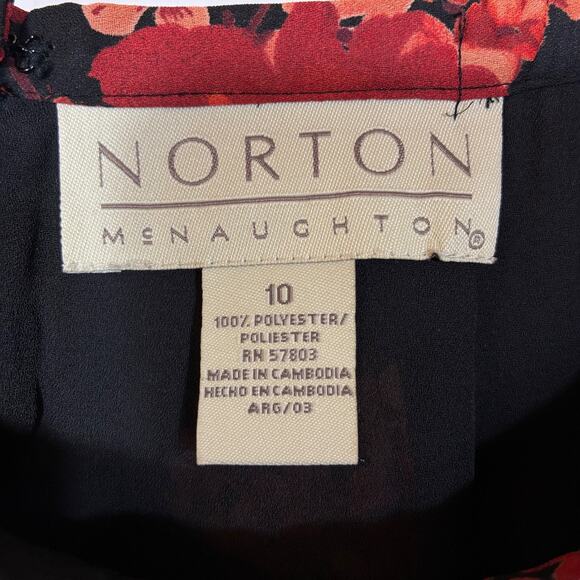 Semi Sheer Skirt Black Red Floral Double Layer Norton McNaughton 10 Flutter Hem - Picture 8 of 8